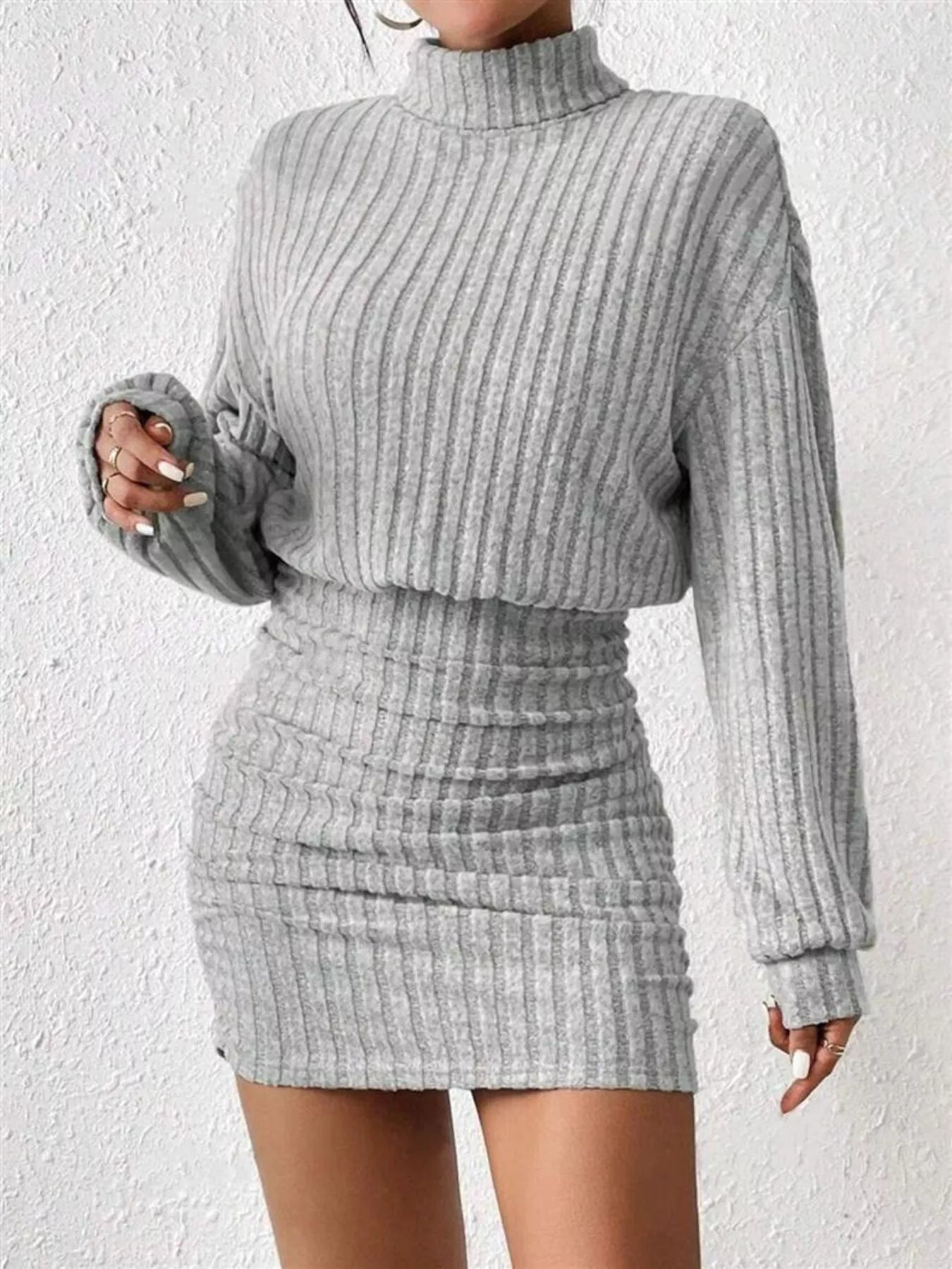Ribbed Knit Turtleneck Bodycon Mini Dress