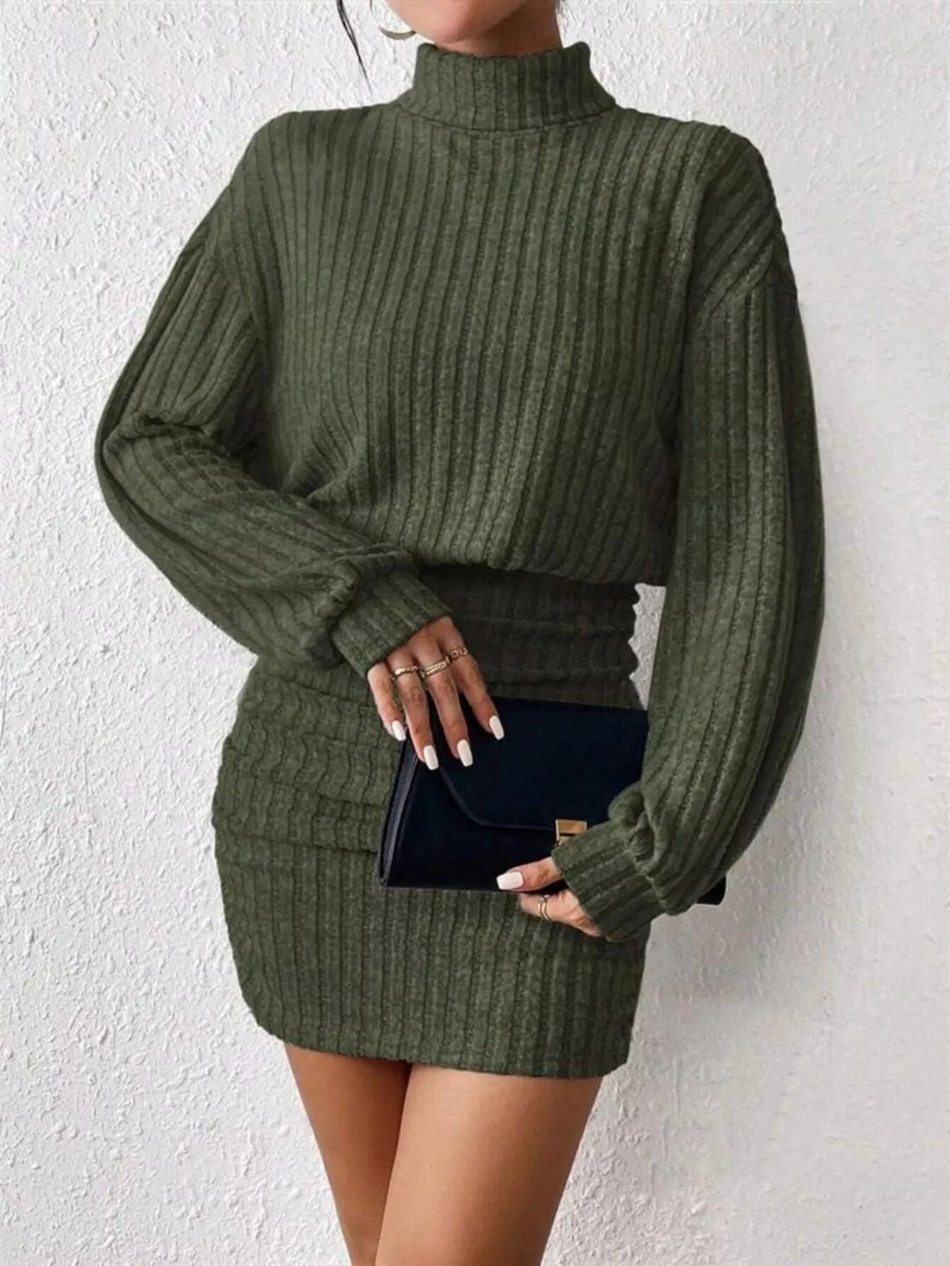 Ribbed Knit Turtleneck Bodycon Mini Dress