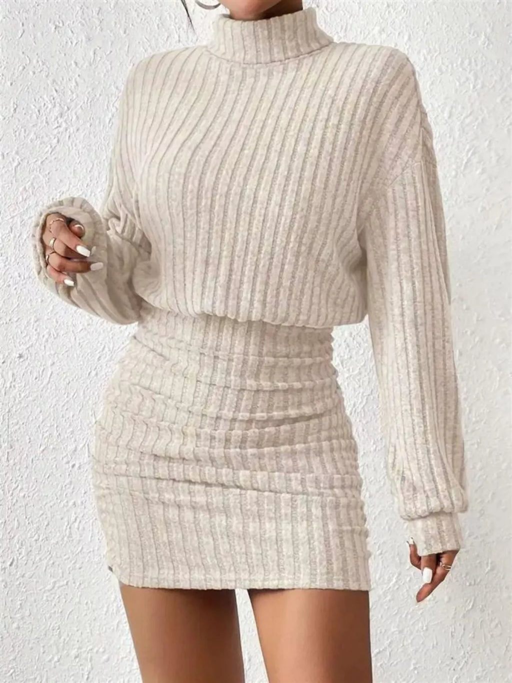 Ribbed Knit Turtleneck Bodycon Mini Dress
