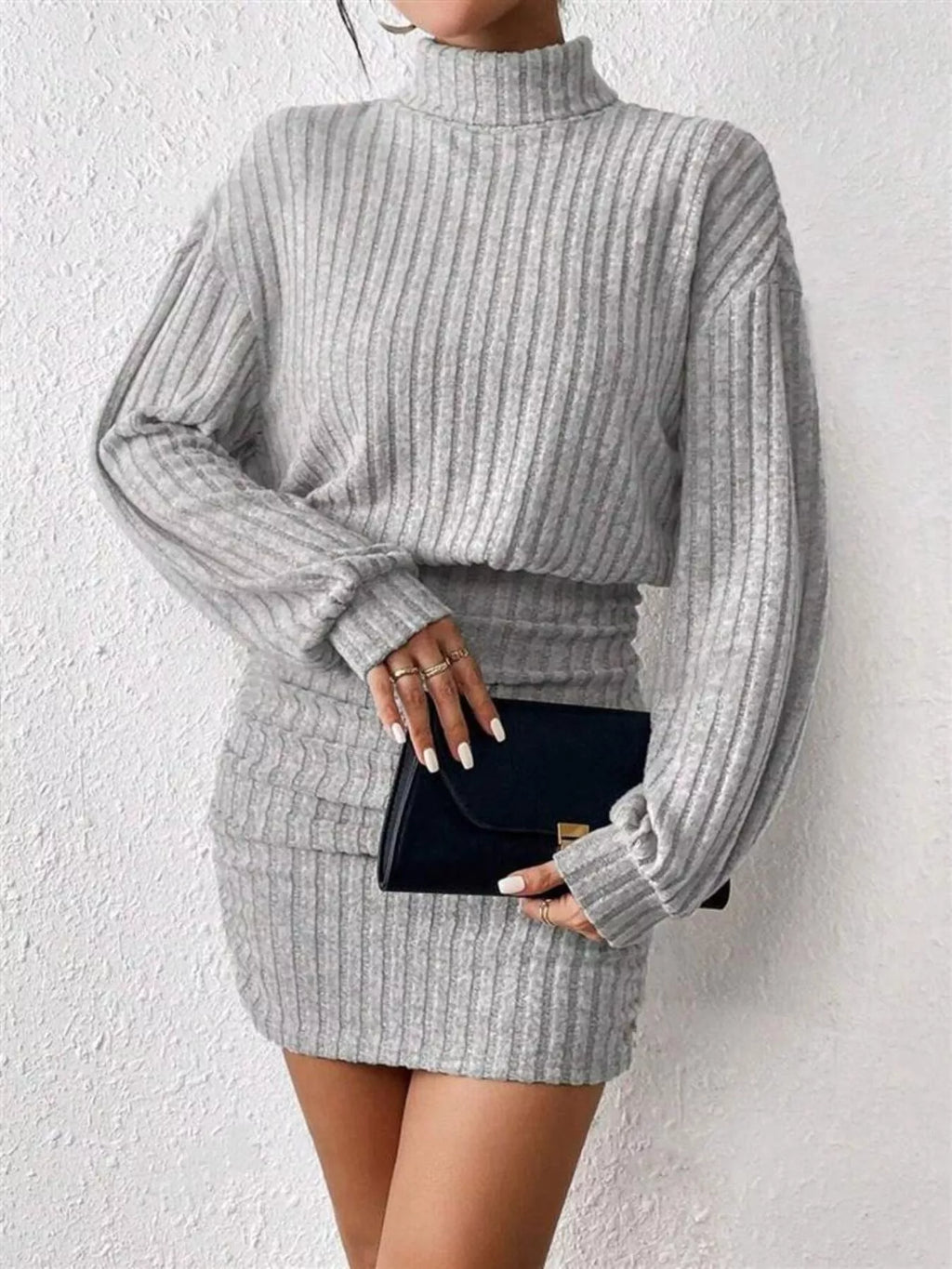 Ribbed Knit Turtleneck Bodycon Mini Dress
