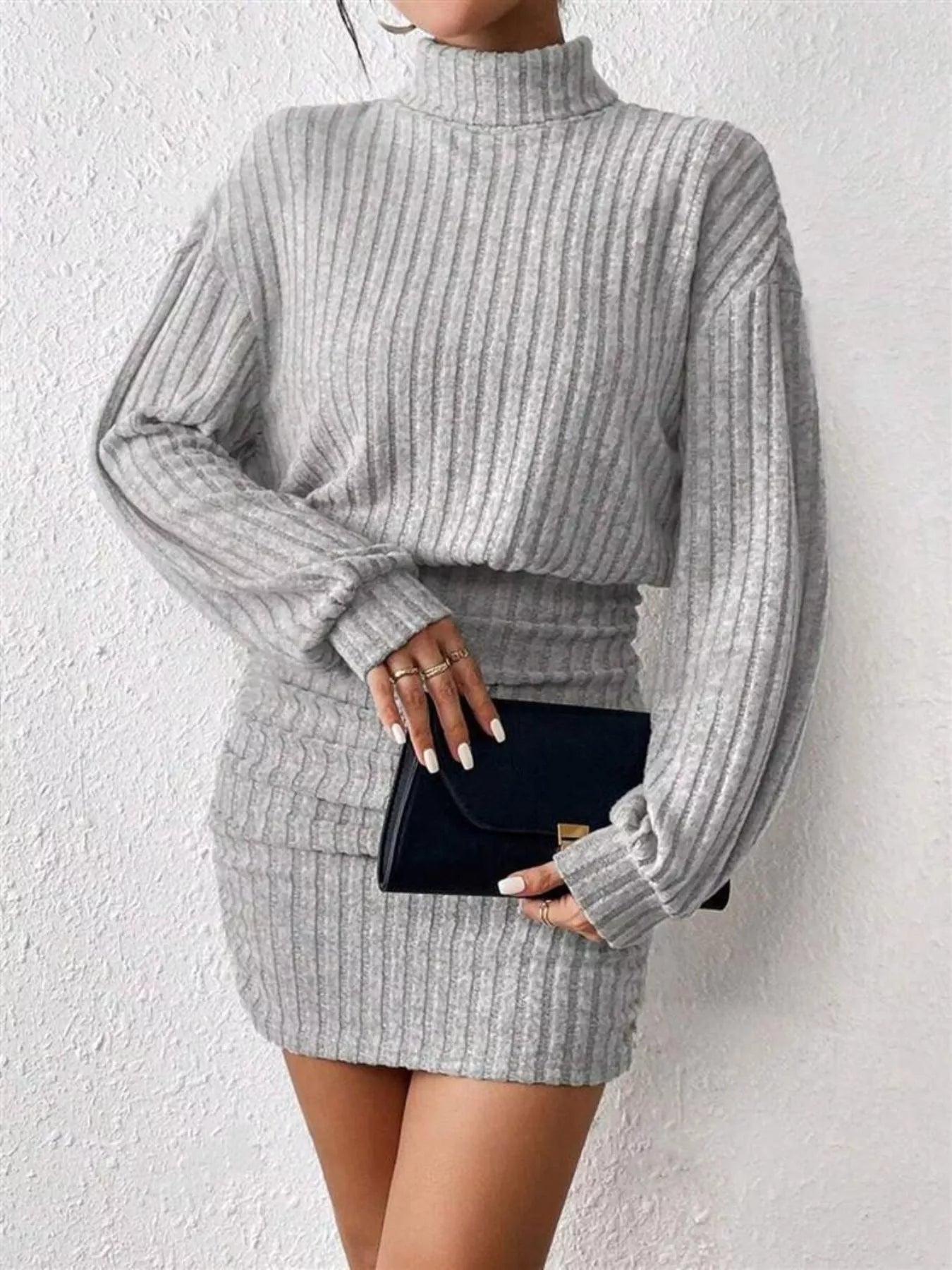 Ribbed Knit Turtleneck Bodycon Mini Dress