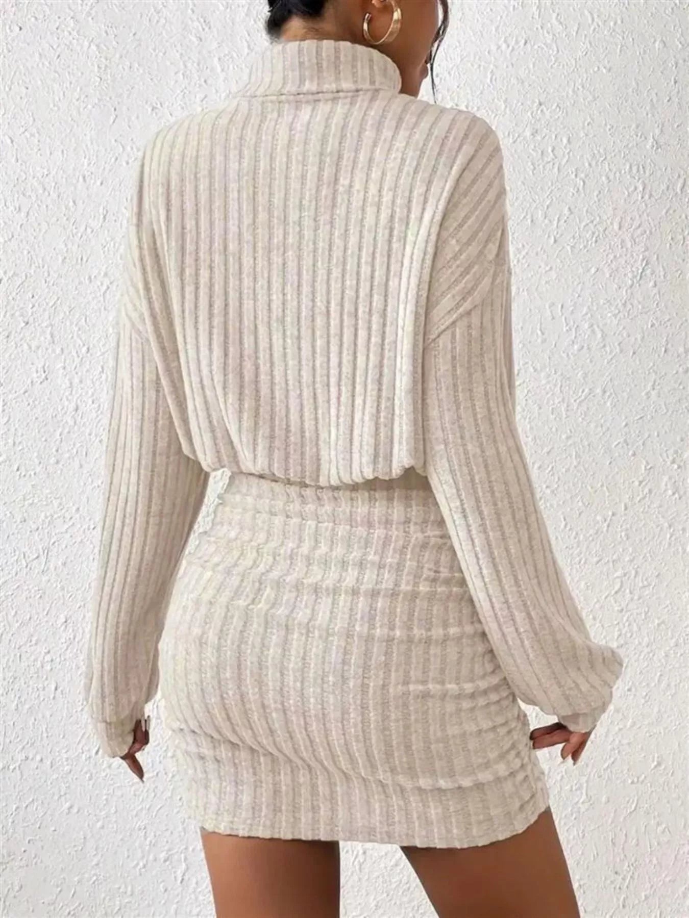 Ribbed Knit Turtleneck Bodycon Mini Dress
