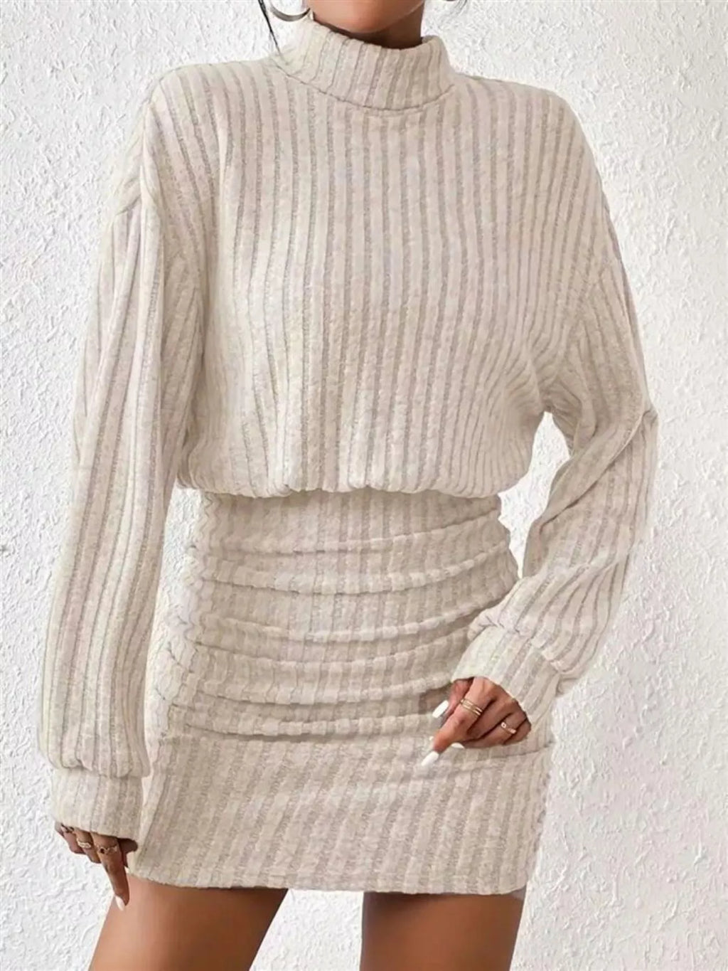 Ribbed Knit Turtleneck Bodycon Mini Dress