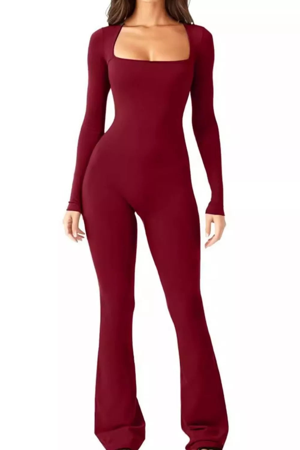 Square Neck Long Sleeve Jumpsuit