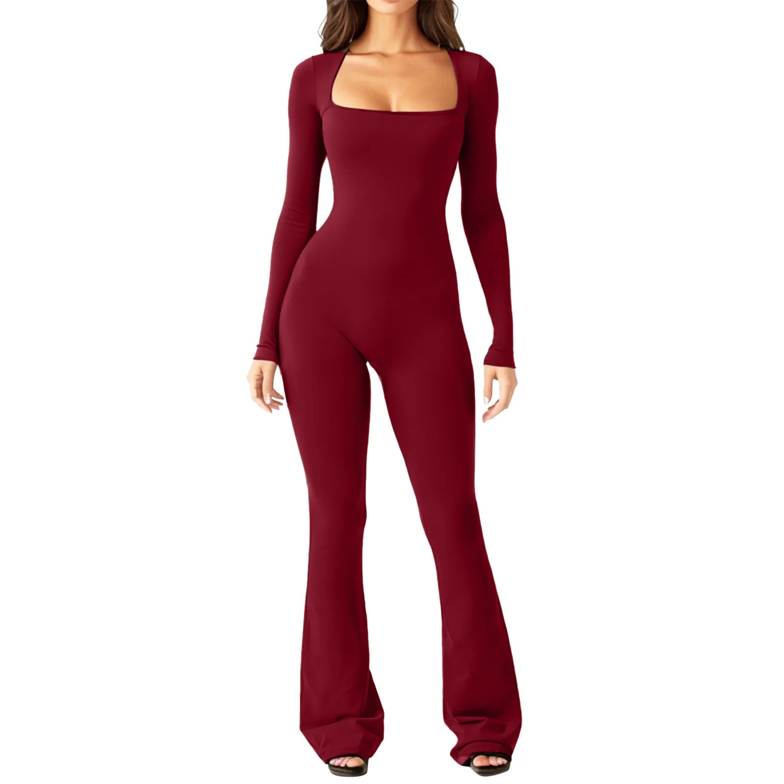 Square Neck Long Sleeve Jumpsuit