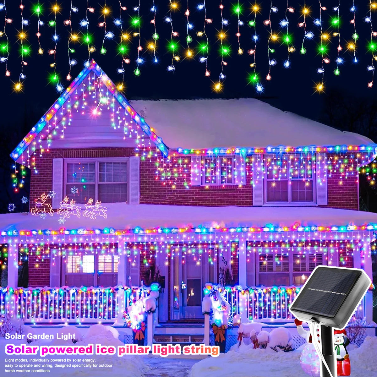 NEW 162/96LED Solar Icicle Outdoor Christmas Lights 8 Modes Waterproof Fairy Lights for Home Party Halloween Holiday Decoration