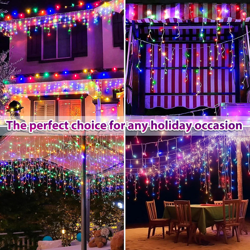NEW 162/96LED Solar Icicle Outdoor Christmas Lights 8 Modes Waterproof Fairy Lights for Home Party Halloween Holiday Decoration
