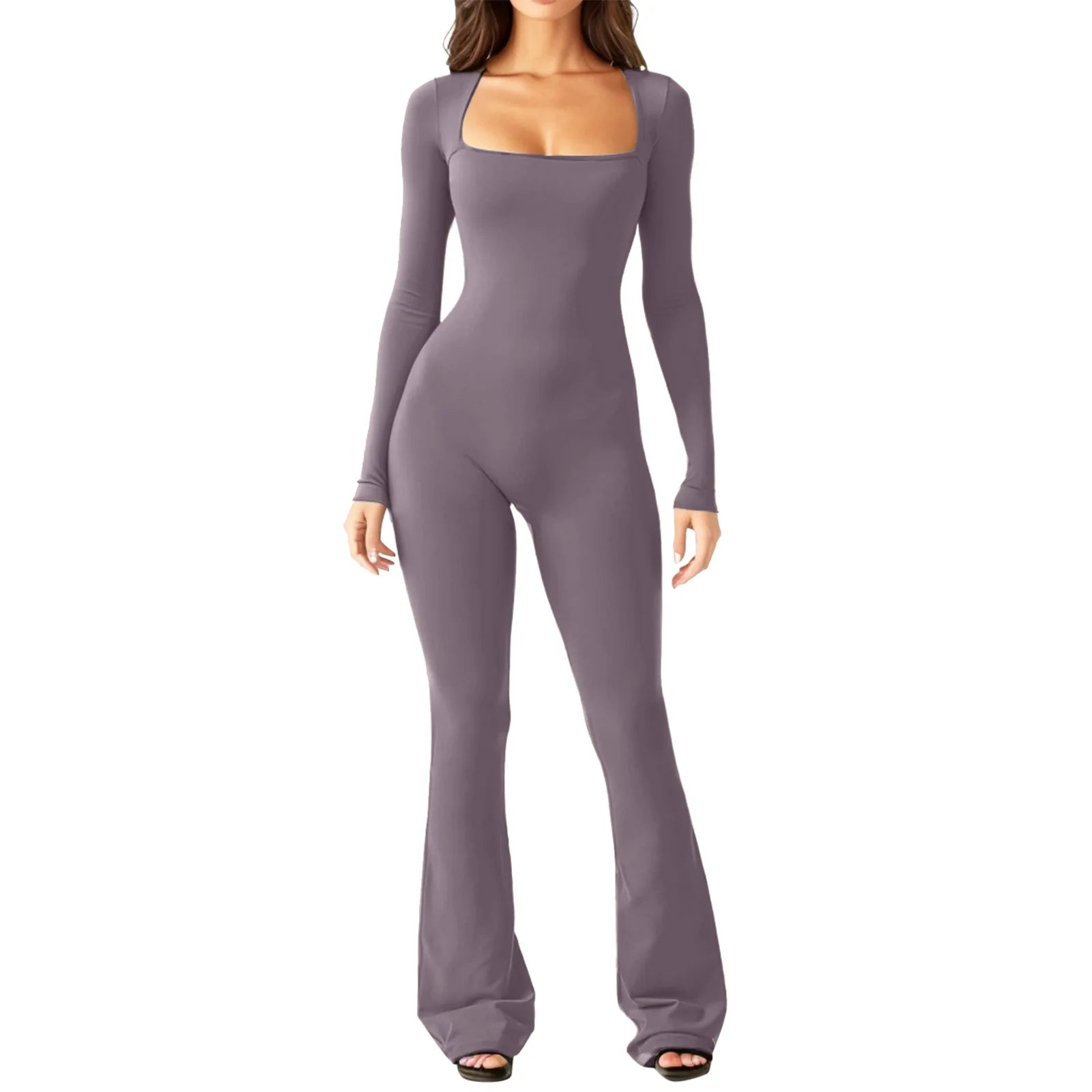 Square Neck Long Sleeve Jumpsuit