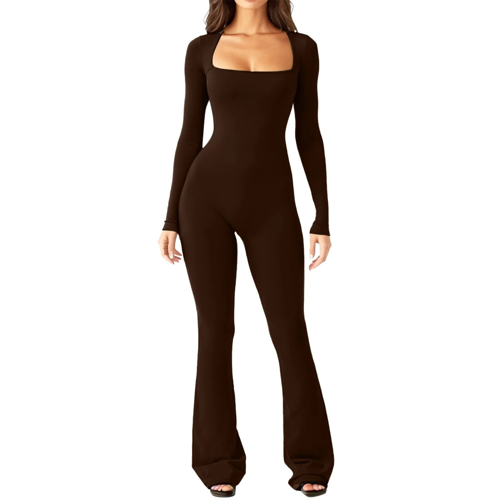 Square Neck Long Sleeve Jumpsuit