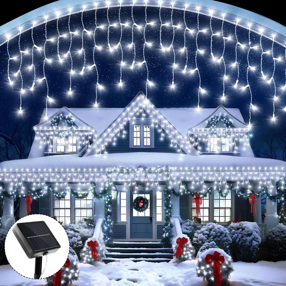 NEW 162/96LED Solar Icicle Outdoor Christmas Lights 8 Modes Waterproof Fairy Lights for Home Party Halloween Holiday Decoration