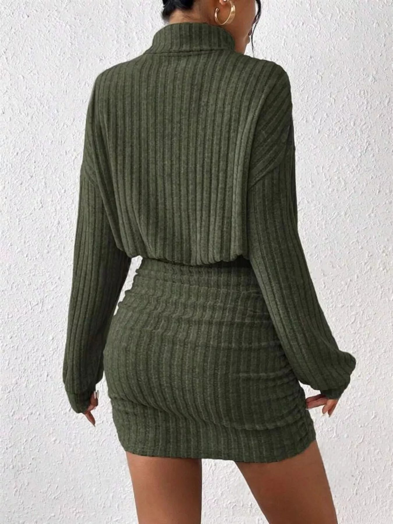 Ribbed Knit Turtleneck Bodycon Mini Dress