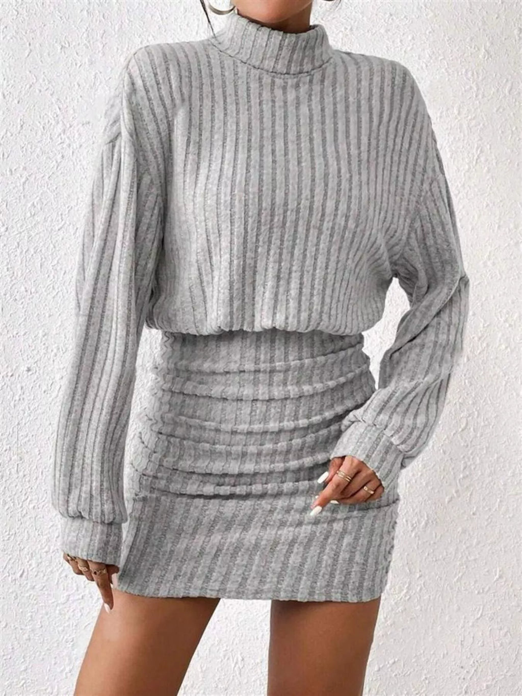 Ribbed Knit Turtleneck Bodycon Mini Dress