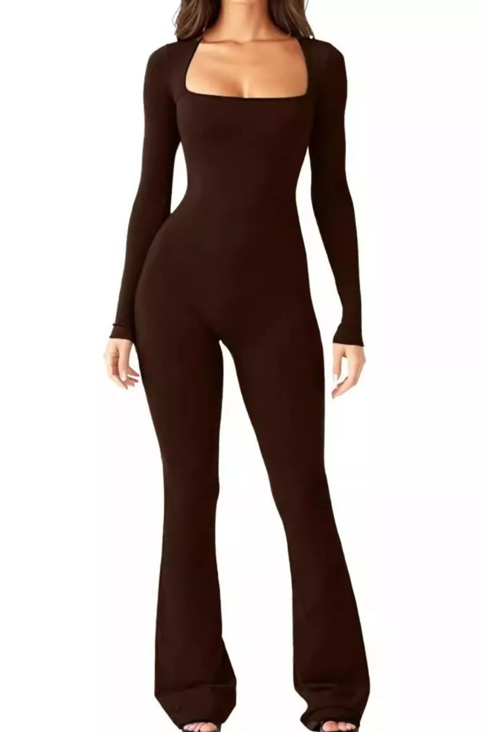 Square Neck Long Sleeve Jumpsuit